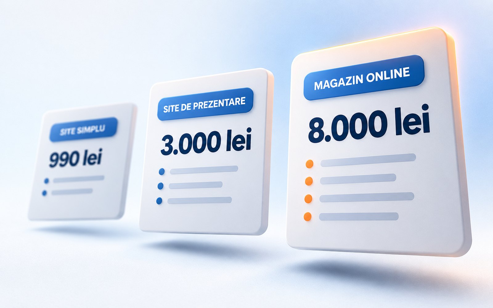 Ofertă pentru un site, cu prețurile defalcate pe etape